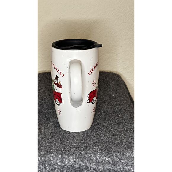 Peppermint & Pine Travel Coffee Mug With Lid! Pristine Condition! Santa Driving - Picture 7 of 7